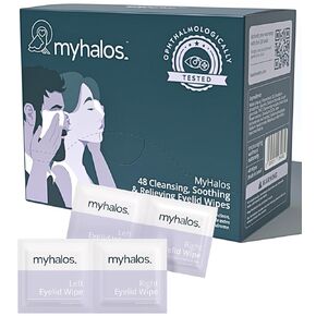 48 Hydrating Eyelid Wipes for Dry Eye Relief and Computer Vision Syndrome - Moisturising and Soothing Eye Wipes for Dry Eyes, Helps with Blepharitis - Gentle Formula with Tea Tree by MyHalos