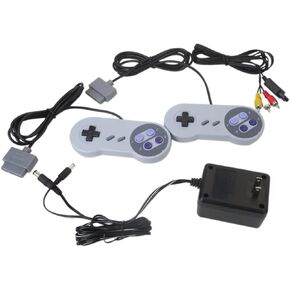 Aftermarket Replacement Fits for Super Nintendo SNES Wired Controllers(2 Pack) with AV Cable Power Adapter Bundle