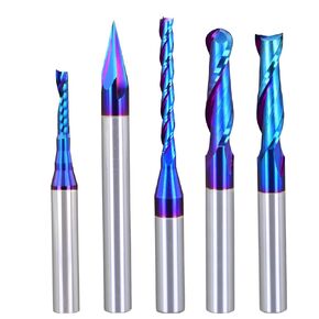 5PCS CNC Router Bits Set 1/4 inch Shank Spiral Carbide End Mill Multipurpose Router Bits for Engraving Sign Making Grooving Slots and Mortises