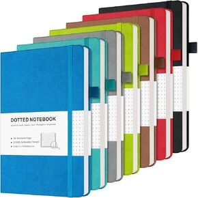Dotted Journal Notebook, 7 Pack Leather Bullet Dot Grid Journal for Women Men, Notebooks Bulk for Students, Office, Journaling, Writing, Drawing, 120 GSM Thick Paper, Numbered Page, A5, Multi Colors