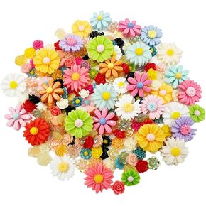 Suartus Resin Flower Charms - 118pcs Daisy Flower Flatback Beads Charms,Mini Resin Flower Charms for Craft Mixed Flowers for DIY Jewelry Making Scrapbooking Embellishments Hair Accessories