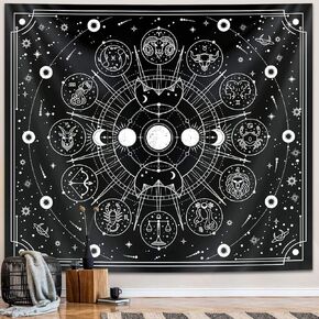 Zodiac Astrology Witchy Tapestry, Black White Constellation Tapestry for Wall Hanging Decor, Stars Space Psychedelic Bedroom Aesthetics Interesting Tapestry for Living Room,Home,Dorm (59 x 78 inches)