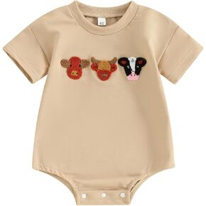 Newborn Baby Boy Girl Farm Animal Embroidery Outfit Onesie Romper Toddler Infant Summer Clothes