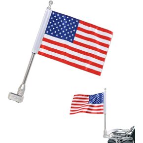TURERTIYER Motorcycle US Flag + Chrome Sliver Flag Pole Mount for Luggage Rack Vertical for Honda Goldwing GL1500 GL1200 GL1800 2001-2012