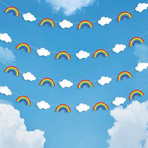 KatchOn, Hanging Rainbow Cloud Garland - 10 feet, Pack of 4, Pre Assembled | Rainbow Party Decorations, Rainbow Birthday Decorations | Hanging Clouds and Rainbow Garland for Hanging Cloud Decorations