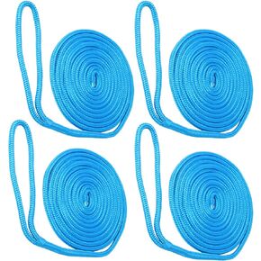 NovelBee 4 Pack of 3/8“x15’ Double Braid Nylon Dockline,Mooring Rope Dock Line,Working Load Limit 660 lbs,Breaking Strength 3,300 lbs (White/Gold)