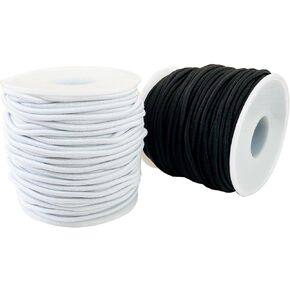 2mm Elastic Cord, QBJAYTY 42m Black and White Elastic Cord Stretchy Stretch String for Bracelets, Necklaces, Sewing, Journals Notebooks Binding (Black White 2mm)