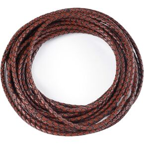 Lystaii 5.5 Yards Genuine Leather Cord 4mm Round Braided Bolo Leather Cord Brown Leather Strip Braiding Antique Leather Strap 5m Long for Bracelet Necklace Beading DIY (Brown)