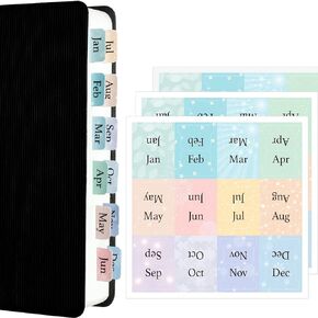 Mini Monthly Tabs for Planners - Stay Organized with Sticky Pastel Month Dividers & Labels, 24 Pre-printed Tabs and 12 Black Tabs for Planner, Notebooks and Journals - (Mini Size 0.98" x 0.7")