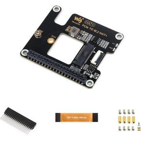 Waveshare PCIe to M.2 Adapter for Raspberry Pi 5, Supports NVMe Protocol M.2 Solid State Drive, High-Speed Reading/Writing, HAT + Standard