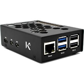 KKSB Raspberry Pi 5 Case - Sandblasted Aluminum - Space for Official Raspberry Pi 5 Active Cooler - Laser Ecthed Pin Labels - Integrated Start Button