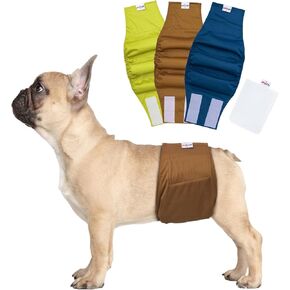Washable Belly Band for Male Dogs,Pack of 3 High Absorbing Male Dog Diapers & Adjustable Strap Reusable Male Puppy Wraps for Small Dogs U-DM04S