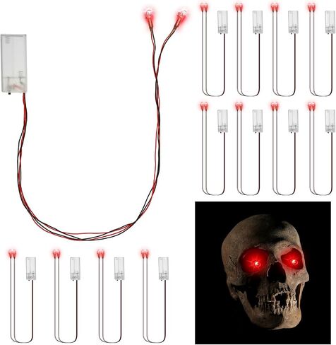 Xuhal 12 قطعة من عيون ضوء الهالوين LED المتوهجة للأزياء التنكرية للقناع والهيكل العظمي للجمجمة مع صندوق بطارية، ضوء أحمر 24 بوصة، البطارية غير متضمنة in Saudi Arabia