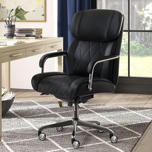 La-Z-Boy Sutherland Quilted Leather Executive Office Chair with Padded Arms, High Back Ergonomic Desk Chair with Lumbar Support, Black Bonded Leather in Saudi Arabia