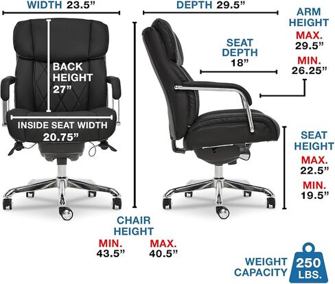 La-Z-Boy Sutherland Quilted Leather Executive Office Chair with Padded Arms, High Back Ergonomic Desk Chair with Lumbar Support, Black Bonded Leather in Saudi Arabia