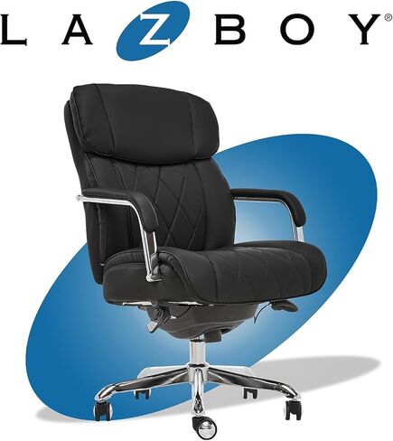 La-Z-Boy Sutherland Quilted Leather Executive Office Chair with Padded Arms, High Back Ergonomic Desk Chair with Lumbar Support, Black Bonded Leather in Saudi Arabia