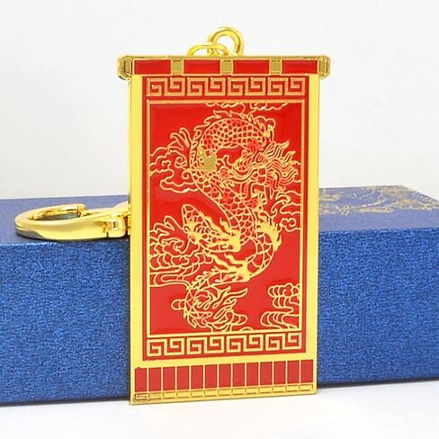 Feng Shui Prosperity Flag With Dragon Keychain Home Wealth Porsperity Success Good Luck Amulet New Year Christmas Gift in Saudi Arabia