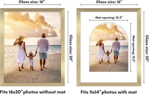 Americanflat 11x14 Picture Frame with Arch-Shaped Mat in Gold - Use as 16x20 Picture Frame Without Mat or 11x14 Frame with Mat - Engineered Wood Photo Frame with Polished Plexiglass Cover in Kuwait