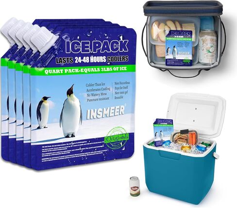 INSMEER Reusable Ice Packs for Lunch Bags - Long Lasting/Lightweight/Slim/Soft Gel Ice Packs for Small Cooler Camping, Picnic, Grocery Shopping, Travel (5 Pack) in Kuwait