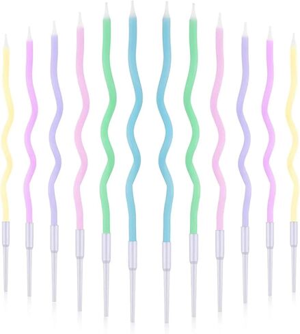 Cwise 24 Count Twisty Birthday Candles Spiral Birthday Cake Candles with Holders Light Blue Colors Cake Candle for Birthday, Party and Cake Decoration (Blue) in Saudi Arabia
