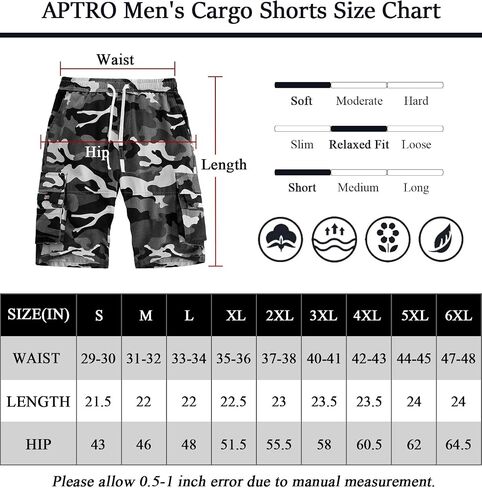 APTRO Men's Elastic Waistband Cotton Cargo Shorts Relaxed Fit Summer Casual Shorts A901 Gray Camo 2X in Saudi Arabia