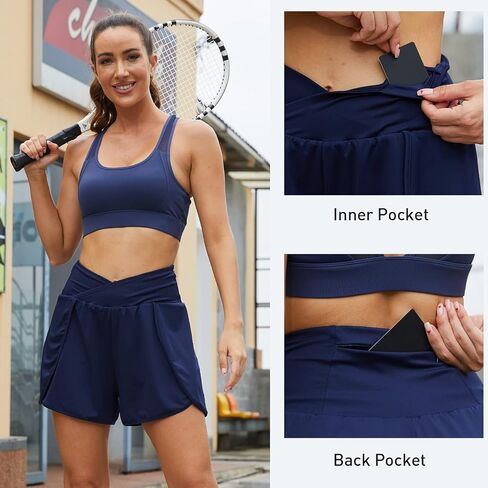 شورت الجري Acrweg للنساء 2 في 1 شورت رياضي مع جيوب لممارسة التمارين الرياضية in Kuwait