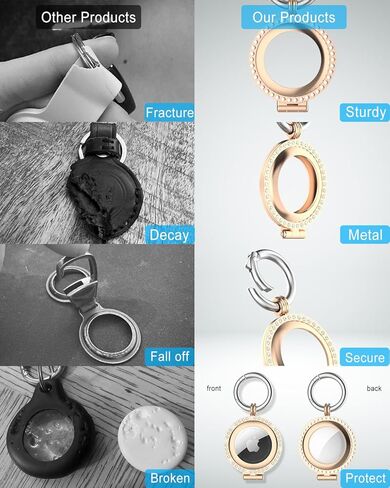 حامل بطاقة هوائية SCALLOP، حافظة سلسلة مفاتيح Airtag من حجر الراين، سلسلة مفاتيح معدنية متينة للحماية من Airtag، سلسلة مفاتيح أنيقة بلينغ إيرتاغ متوافقة مع Apple Airtag.Golden in Kuwait