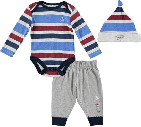 Happy Threads baby-boys Creeper Bodysuit and Jogger Pants With Cap 3 Pack Gift SetOne Piece Bodysuit and Pants Set in Saudi Arabia