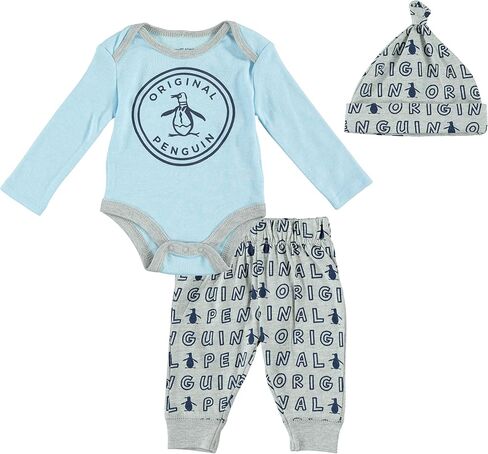Happy Threads baby-boys Creeper Bodysuit and Jogger Pants With Cap 3 Pack Gift SetOne Piece Bodysuit and Pants Set in Saudi Arabia