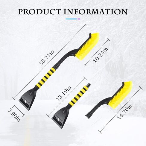 فرشاة ثلج Fekey&JF مقاس 25 بوصة مع مكشطة ثلج للسيارة، منظف ثلج مكشطة قابل للفصل للزجاج الأمامي للسيارة مع قبضة إسفنجية، لا توجد خدوش للسيارة، أداة إزالة الثلج والجليد للسيارات وسيارات الدفع الرباعي والشاحنات in Kuwait