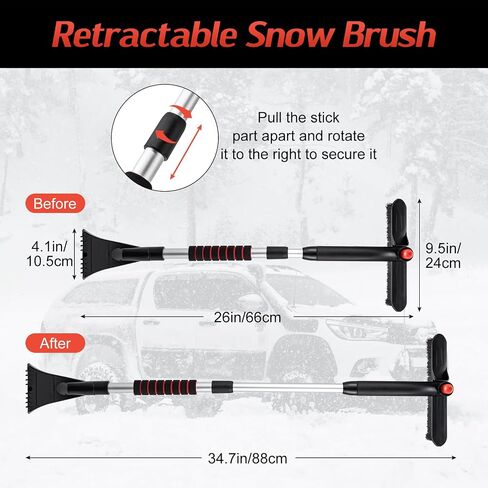 CHANGE MOORE 3-in-1 Ice Scraper and Brush for Car 2Pcs, 24-36.7'' Snow Scraper with Brush Extendable, Snow Brush and Ice Scraper with Foam Grip for SUV,Truck 360° Ratation Snow Brush Head for Car in Saudi Arabia