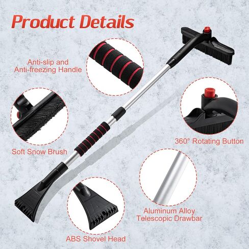 CHANGE MOORE 3-in-1 Ice Scraper and Brush for Car 2Pcs, 24-36.7'' Snow Scraper with Brush Extendable, Snow Brush and Ice Scraper with Foam Grip for SUV,Truck 360° Ratation Snow Brush Head for Car in Saudi Arabia