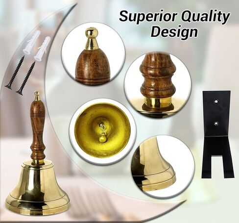 جرس يدوي من ARSUK للبالغين، مقبض خشبي، أجراس رنين كبيرة للشخص المريض، كبار السن، المعلمين، المرضى، الزفاف، سانتا، عيد الميلاد، الخدمات 23.8 × 10.7 × 10.5، 240 جم (4 بوصات نحاسية) in Kuwait