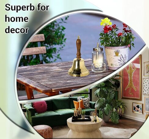 جرس يدوي من ARSUK للبالغين، مقبض خشبي، أجراس رنين كبيرة للشخص المريض، كبار السن، المعلمين، المرضى، الزفاف، سانتا، عيد الميلاد، الخدمات 23.8 × 10.7 × 10.5، 240 جم (4 بوصات نحاسية) in Kuwait