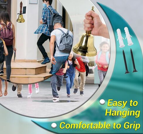 جرس يدوي من ARSUK للبالغين، مقبض خشبي، أجراس رنين كبيرة للشخص المريض، كبار السن، المعلمين، المرضى، الزفاف، سانتا، عيد الميلاد، الخدمات 23.8 × 10.7 × 10.5، 240 جم (4 بوصات نحاسية) in Kuwait