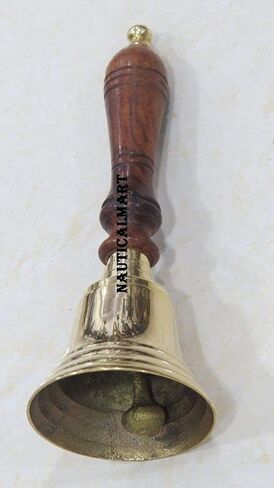 School Teachers Brass Plated Bells with Wooden Handle Very Loud Hand Bell, Hand Bells for Weddings, School Classroom Service & Nautical Home Decoration in Saudi Arabia