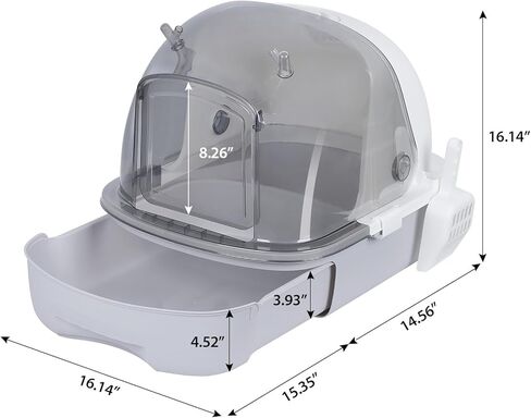 Cat Litter Box Enclosure, Sifting Cat Litter Tray with Shield and Scoop, Hooded Kitty Litter Pan with Lid for Pine Pellets Transparent Cover in Kuwait