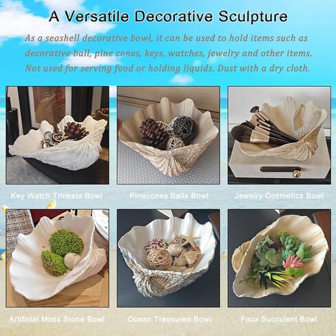Resin Seashell Decorative Bowl for Home Decor, Large Clam Shell Bowl for Coffee Table Centerpiece Kitchen Counter, Sea Shell Key Bowl for Entryway Table (Beige) in Saudi Arabia