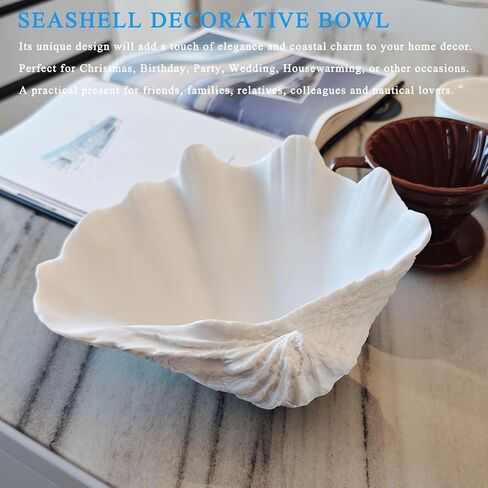 Resin Seashell Decorative Bowl for Home Decor, Large Clam Shell Bowl for Coffee Table Centerpiece Kitchen Counter, Sea Shell Key Bowl for Entryway Table (Beige) in Saudi Arabia