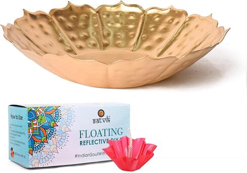 Satvik 13 Inch Metal Lotus Shape Urli With 12 Pc Multicolor Reflecting Diya Festive Diwali Decorations Housewarming Items Handcrafted Bowl for Floating Flowers Tea Light for Home, Spa, Office & Table in Saudi Arabia