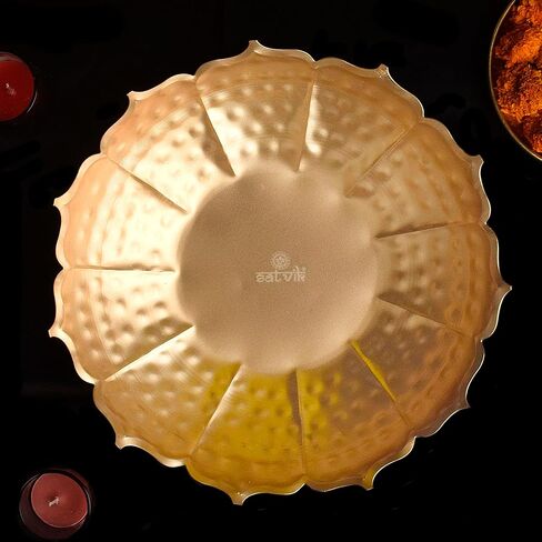 Satvik 13 Inch Metal Lotus Shape Urli With 12 Pc Multicolor Reflecting Diya Festive Diwali Decorations Housewarming Items Handcrafted Bowl for Floating Flowers Tea Light for Home, Spa, Office & Table in Saudi Arabia