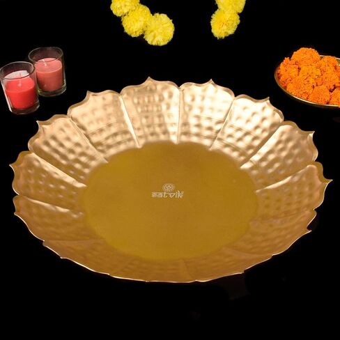 Satvik 13 Inch Metal Lotus Shape Urli With 12 Pc Multicolor Reflecting Diya Festive Diwali Decorations Housewarming Items Handcrafted Bowl for Floating Flowers Tea Light for Home, Spa, Office & Table in Saudi Arabia