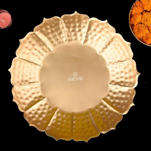 Satvik 13 Inch Metal Lotus Shape Urli With 12 Pc Multicolor Reflecting Diya Festive Diwali Decorations Housewarming Items Handcrafted Bowl for Floating Flowers Tea Light for Home, Spa, Office & Table in Saudi Arabia