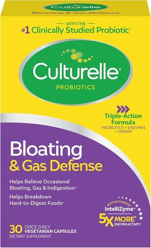 Culturelle الانتفاخ والدفاع عن الغازات، الإنزيمات الهضمية والبروبيوتيك لصحة الجهاز الهضمي، 30 كبسولة، تدعم عسر الهضم وعدم الراحة في بعض الأحيان in Kuwait
