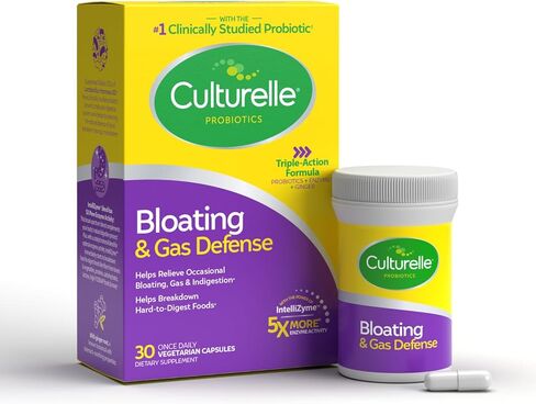 Culturelle الانتفاخ والدفاع عن الغازات، الإنزيمات الهضمية والبروبيوتيك لصحة الجهاز الهضمي، 30 كبسولة، تدعم عسر الهضم وعدم الراحة في بعض الأحيان in Kuwait