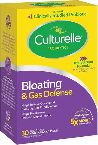 Culturelle الانتفاخ والدفاع عن الغازات، الإنزيمات الهضمية والبروبيوتيك لصحة الجهاز الهضمي، 30 كبسولة، تدعم عسر الهضم وعدم الراحة في بعض الأحيان in Kuwait