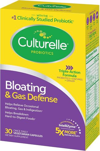 Culturelle الانتفاخ والدفاع عن الغازات، الإنزيمات الهضمية والبروبيوتيك لصحة الجهاز الهضمي، 30 كبسولة، تدعم عسر الهضم وعدم الراحة في بعض الأحيان in Kuwait