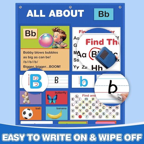 Joyreal Alphabet Learning Pocket Chart, Alphabet Wall Chart for Toddlers 1-3, Handwriting Practice Letter Tracing Circle Time Learning Center for Classroom, Preschool Classroom Must Haves XL35x 27" in Kuwait