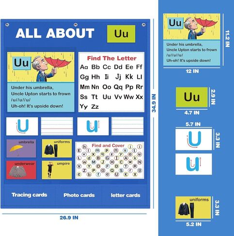 Joyreal Alphabet Learning Pocket Chart, Alphabet Wall Chart for Toddlers 1-3, Handwriting Practice Letter Tracing Circle Time Learning Center for Classroom, Preschool Classroom Must Haves XL35x 27" in Kuwait