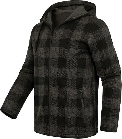 Xsylxgc Fleece Jacket Men Plaid Hoodies Zip Up Fall Sweatshirts Jacket in Saudi Arabia
